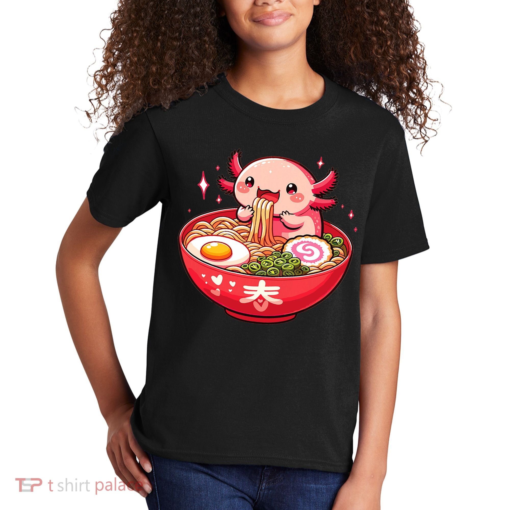 Cute Axolotl Eats Ramen Noodles Axolotls Ramen Kids T-Shirt