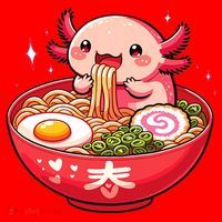Cute Axolotl Eats Ramen Noodles Axolotls Ramen Santa Hat thumb 1