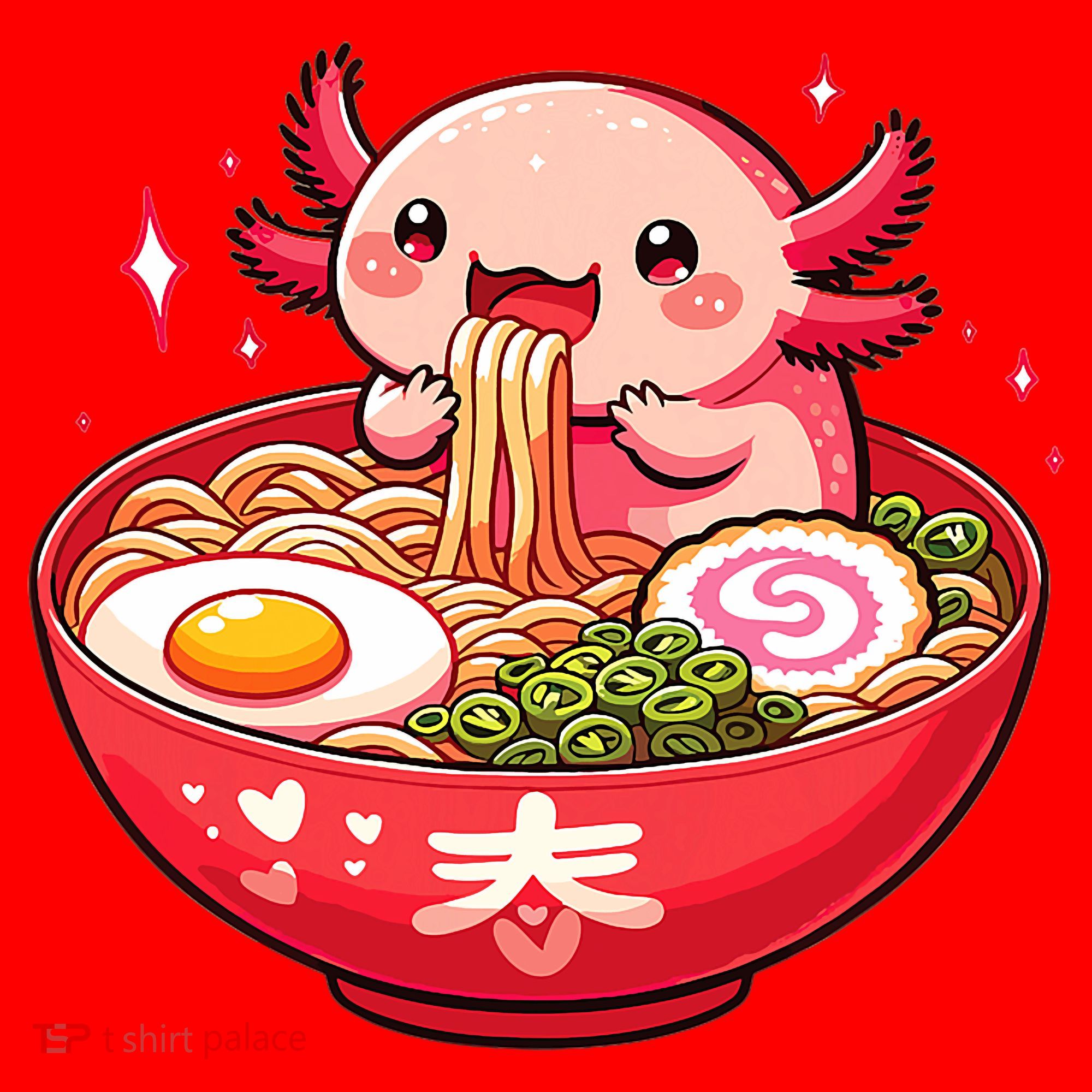 Cute Axolotl Eats Ramen Noodles Axolotls Ramen Santa Hat