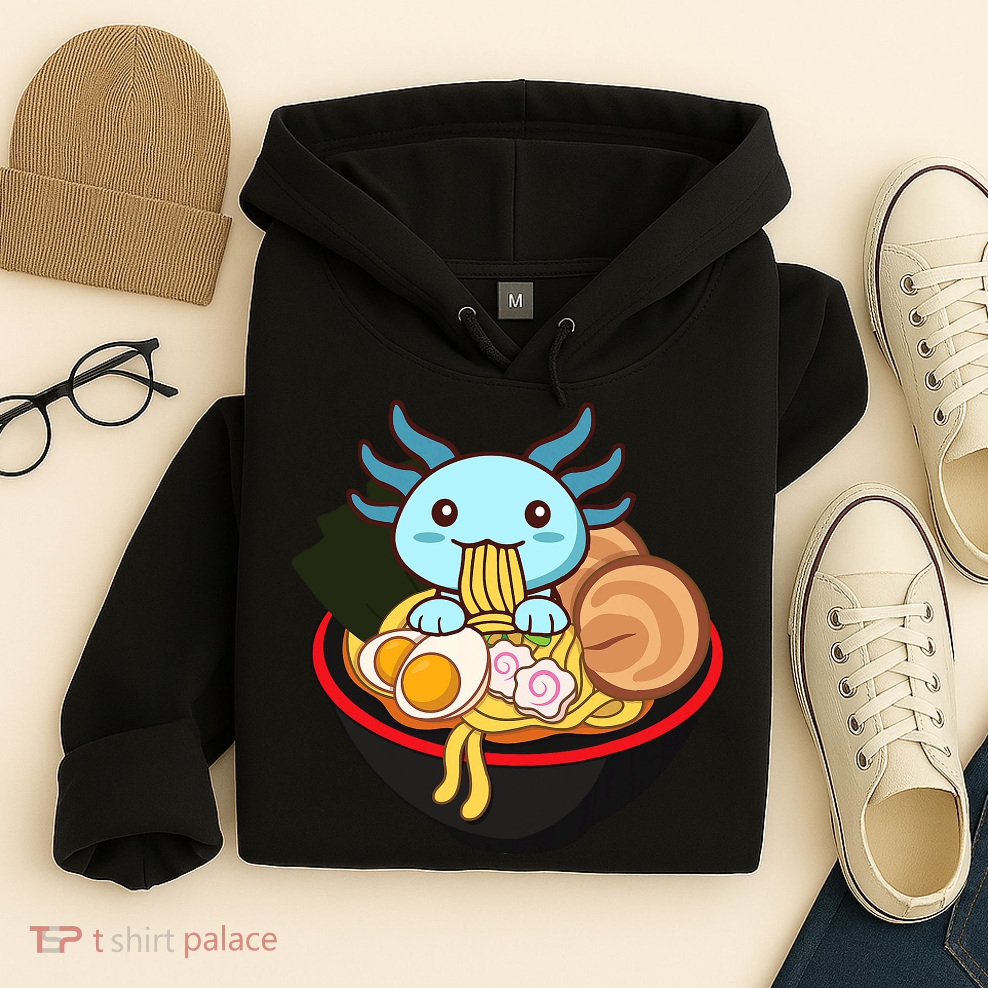 Cute Axolotl Eating Ramen Kawaii Anime Hoodie