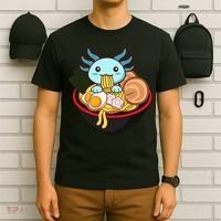 Cute Axolotl Eating Ramen Kawaii Anime T-Shirt thumb 6