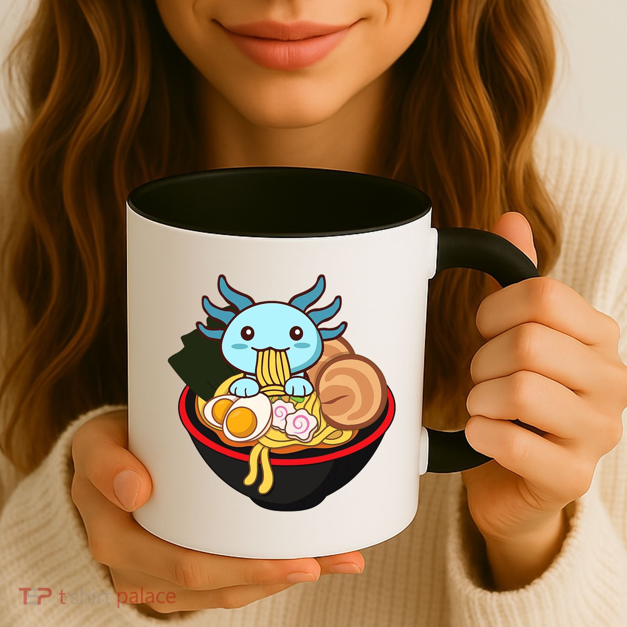 Cute Axolotl Eating Ramen Kawaii Anime Coffee Mug
