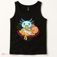 Cute Axolotl Eating Ramen Kawaii Anime Tank Top thumb 2