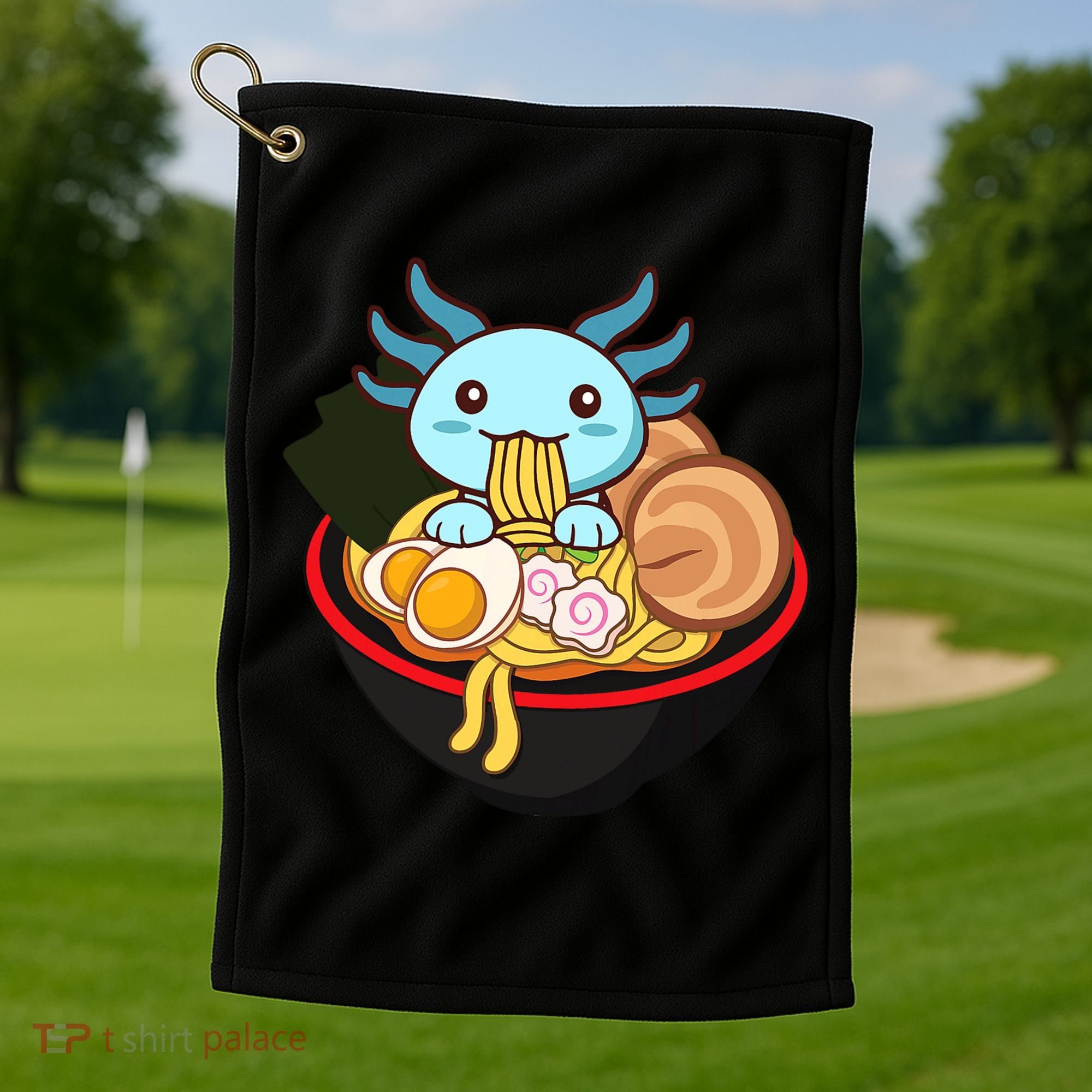 Cute Axolotl Eating Ramen Kawaii Anime Golf Towel