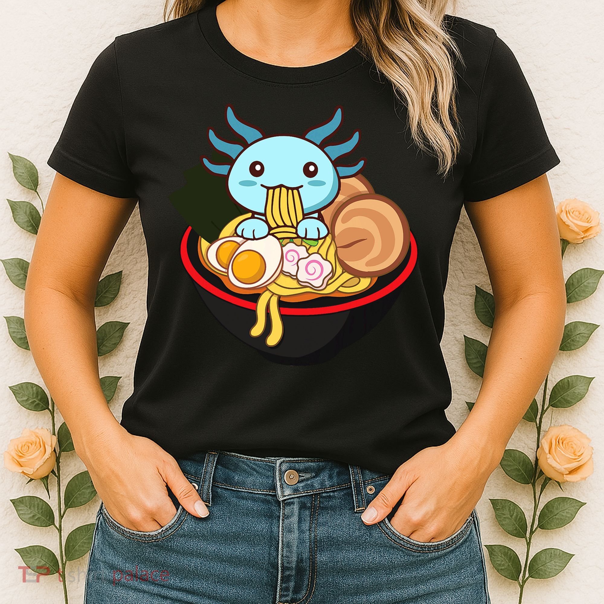 Cute Axolotl Eating Ramen Kawaii Anime Women's T-Shirt