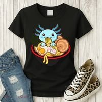 Cute Axolotl Eating Ramen Kawaii Anime Women's T-Shirt thumb 3