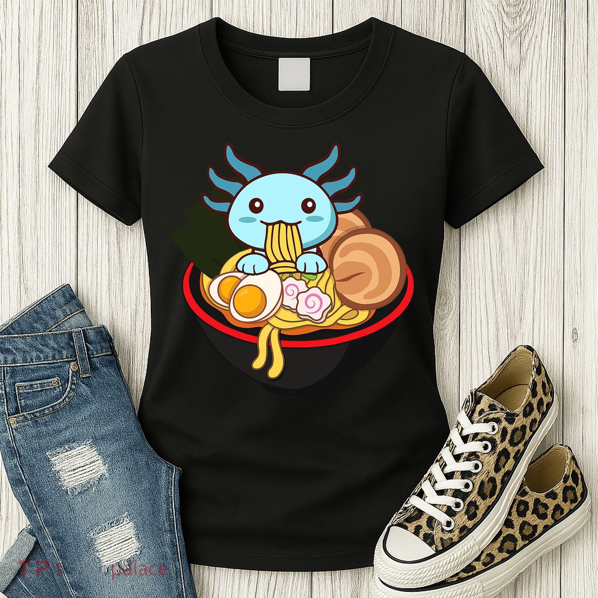Cute Axolotl Eating Ramen Kawaii Anime Women's T-Shirt