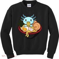 Cute Axolotl Eating Ramen Kawaii Anime Kids Sweatshirt thumb 0