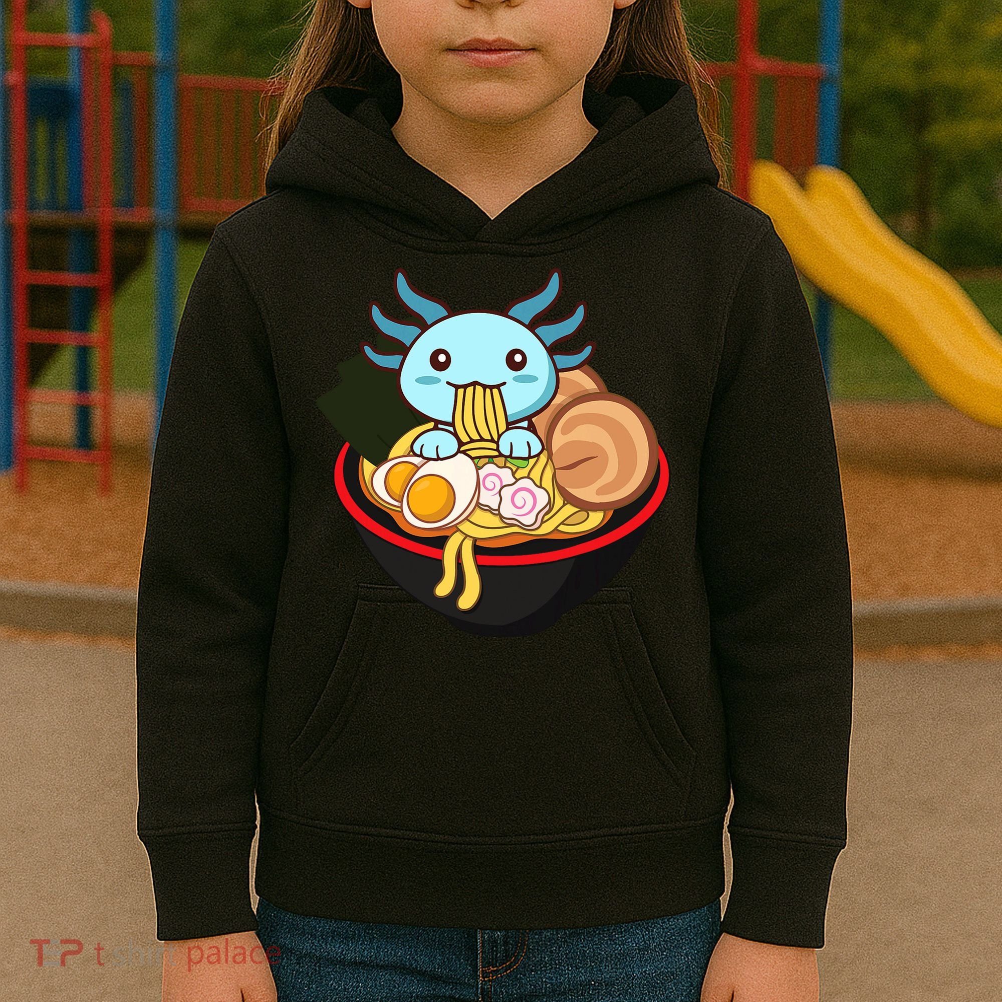 Cute Axolotl Eating Ramen Kawaii Anime Kids Hoodie