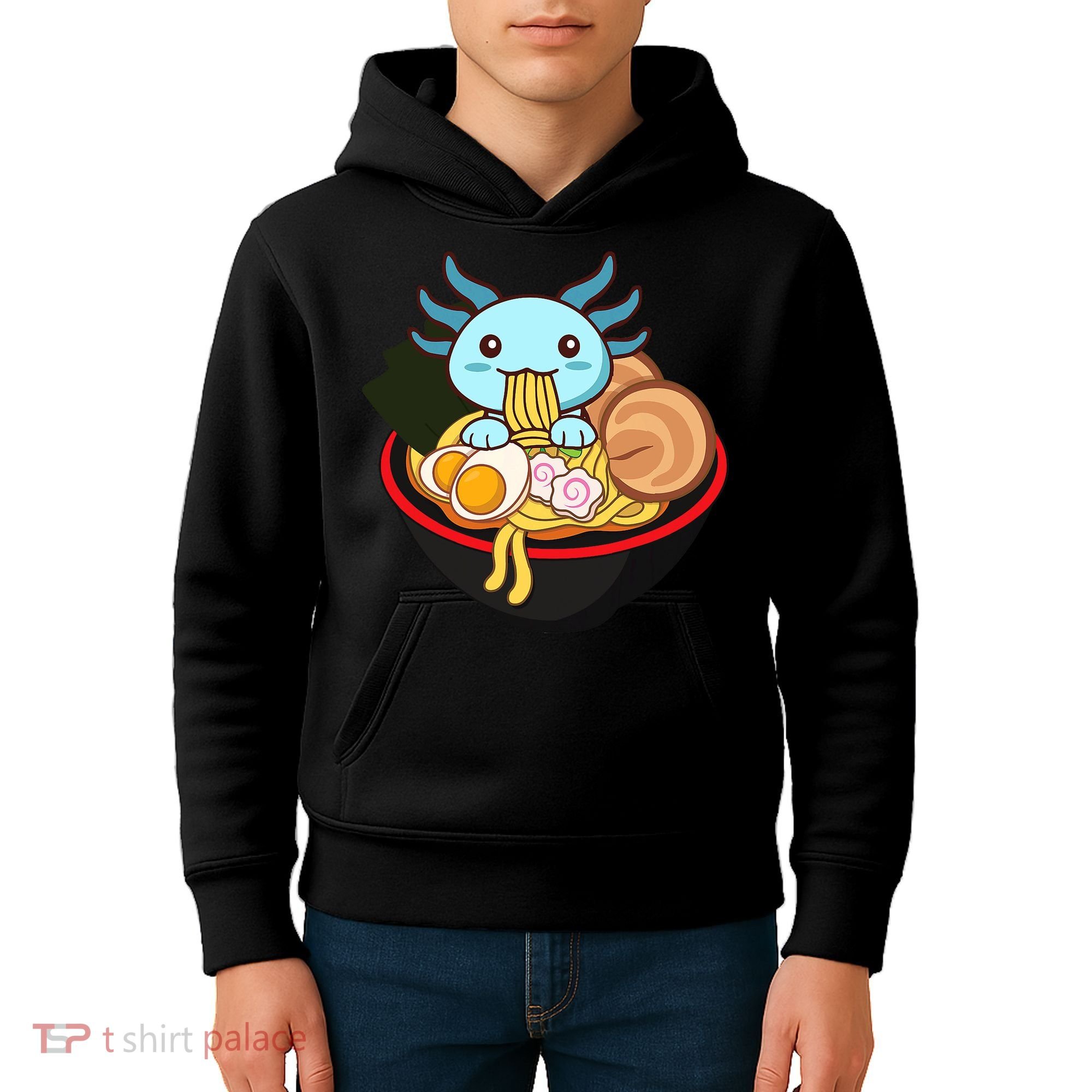Cute Axolotl Eating Ramen Kawaii Anime Kids Hoodie