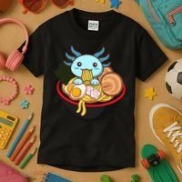 Cute Axolotl Eating Ramen Kawaii Anime Kids T-Shirt thumb 3