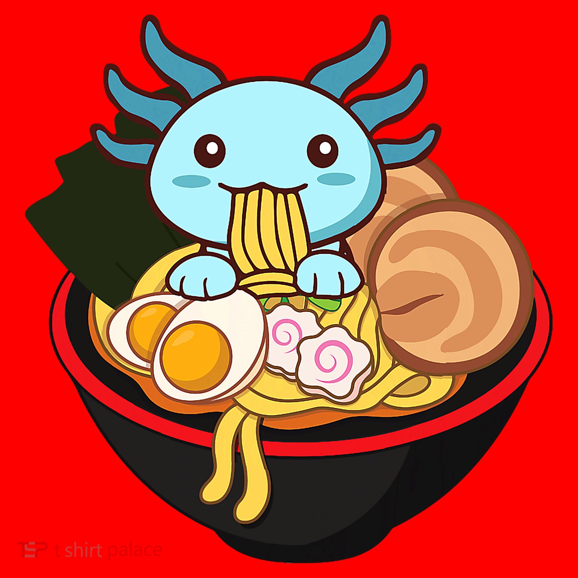 Cute Axolotl Eating Ramen Kawaii Anime Santa Hat
