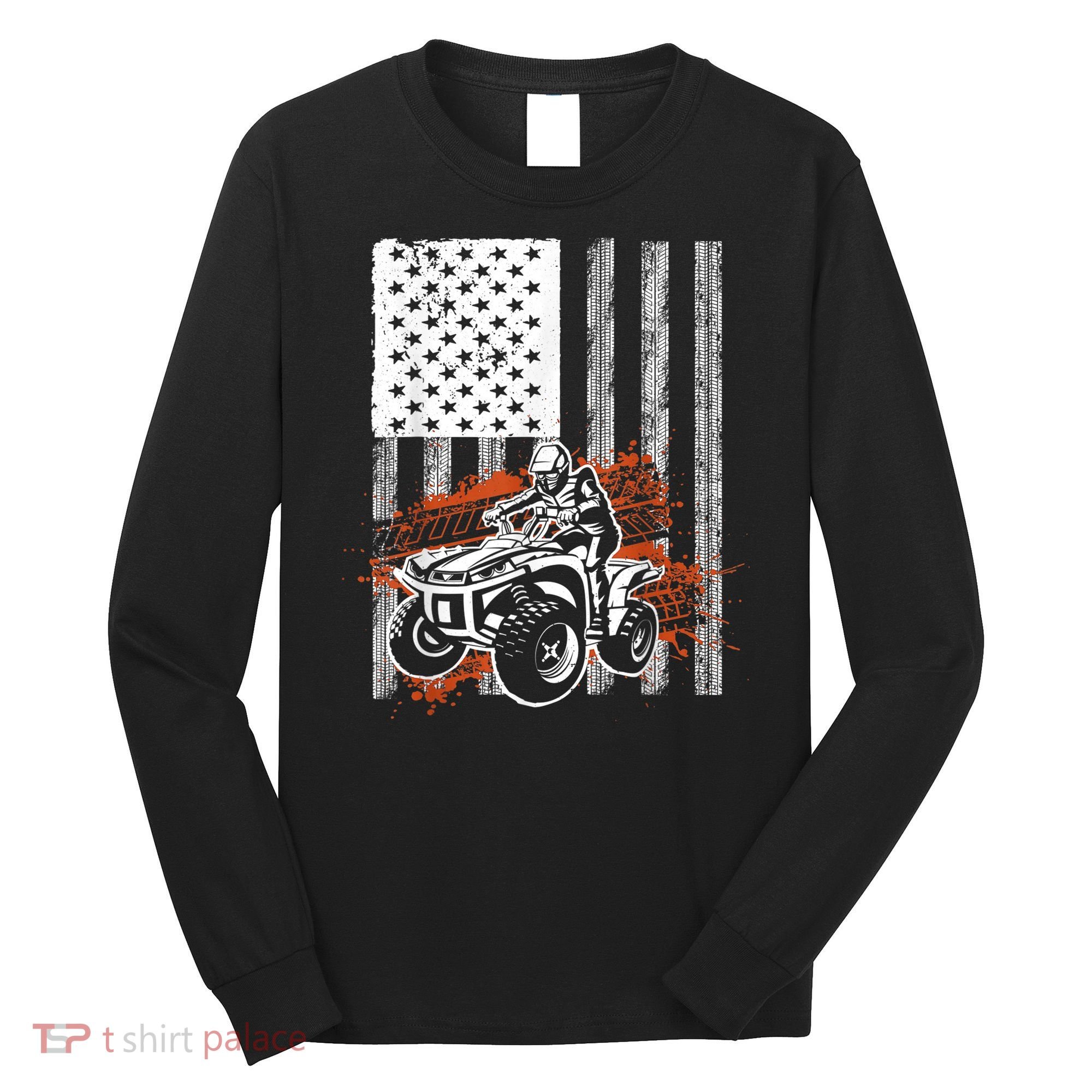 Cool ATV For Adult Quad Racing Squad USA Flag 4 Wheeler Long Sleeve Shirt