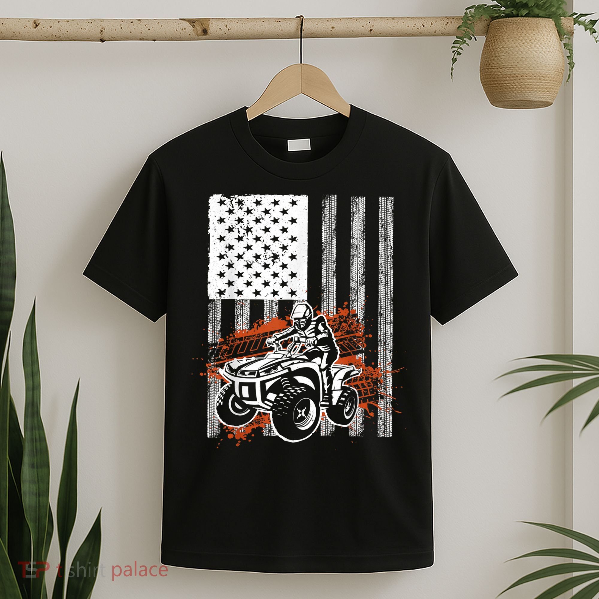 Cool ATV For Adult Quad Racing Squad USA Flag 4 Wheeler T-Shirt