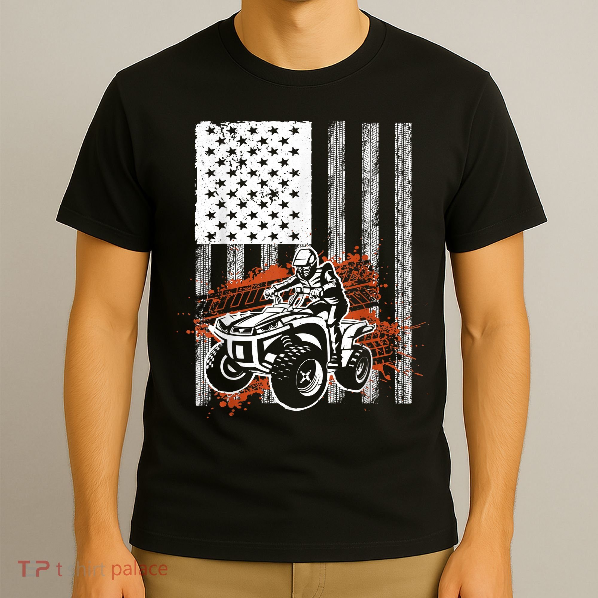 Cool ATV For Adult Quad Racing Squad USA Flag 4 Wheeler T-Shirt