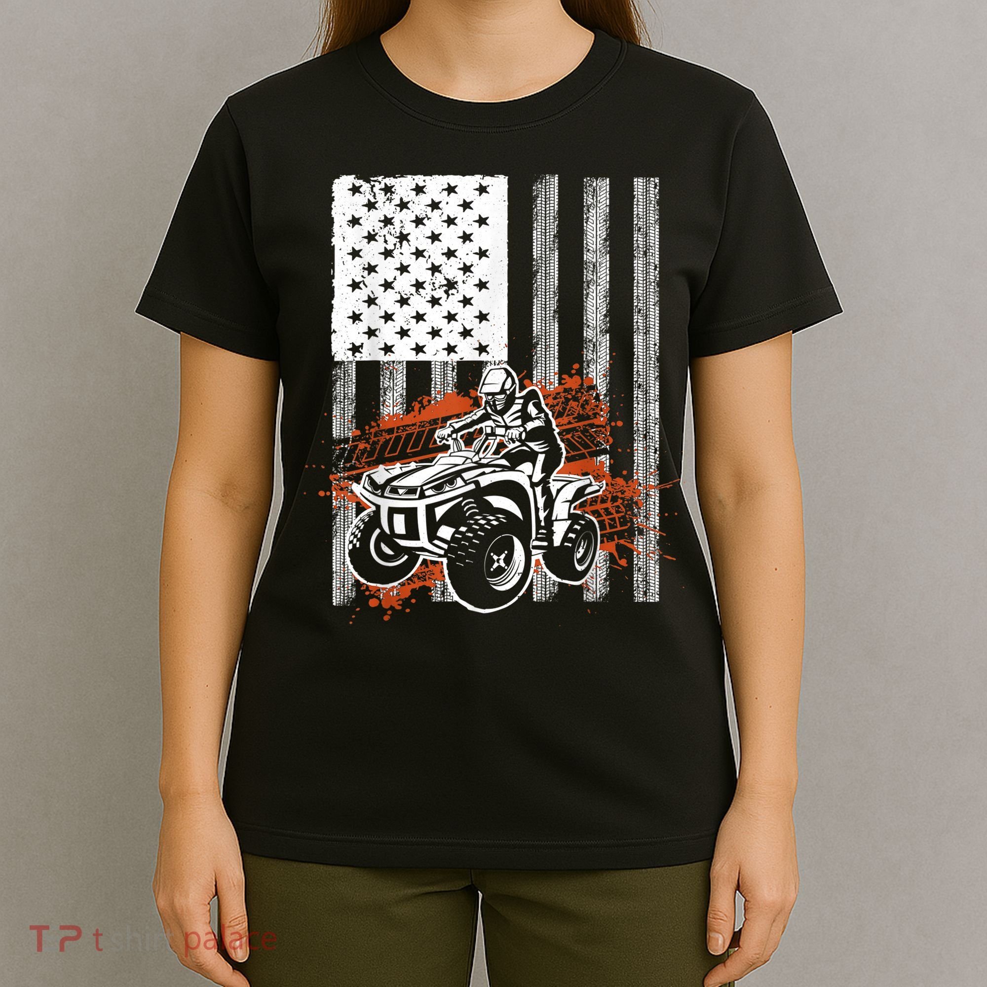 Cool ATV For Adult Quad Racing Squad USA Flag 4 Wheeler T-Shirt