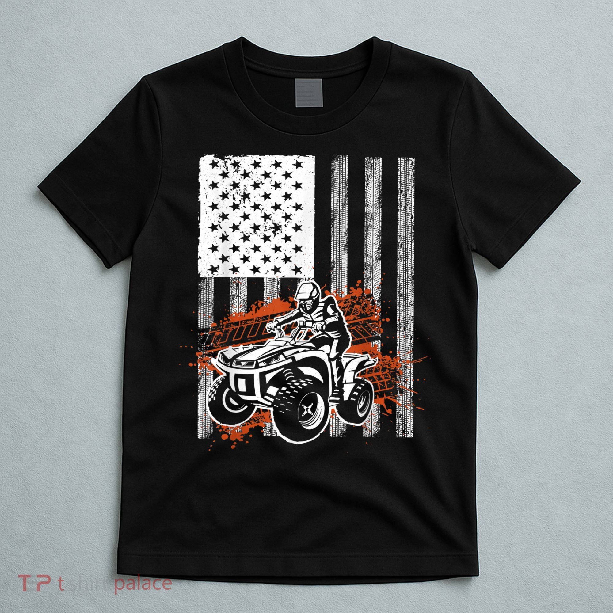 Cool ATV For Adult Quad Racing Squad USA Flag 4 Wheeler T-Shirt