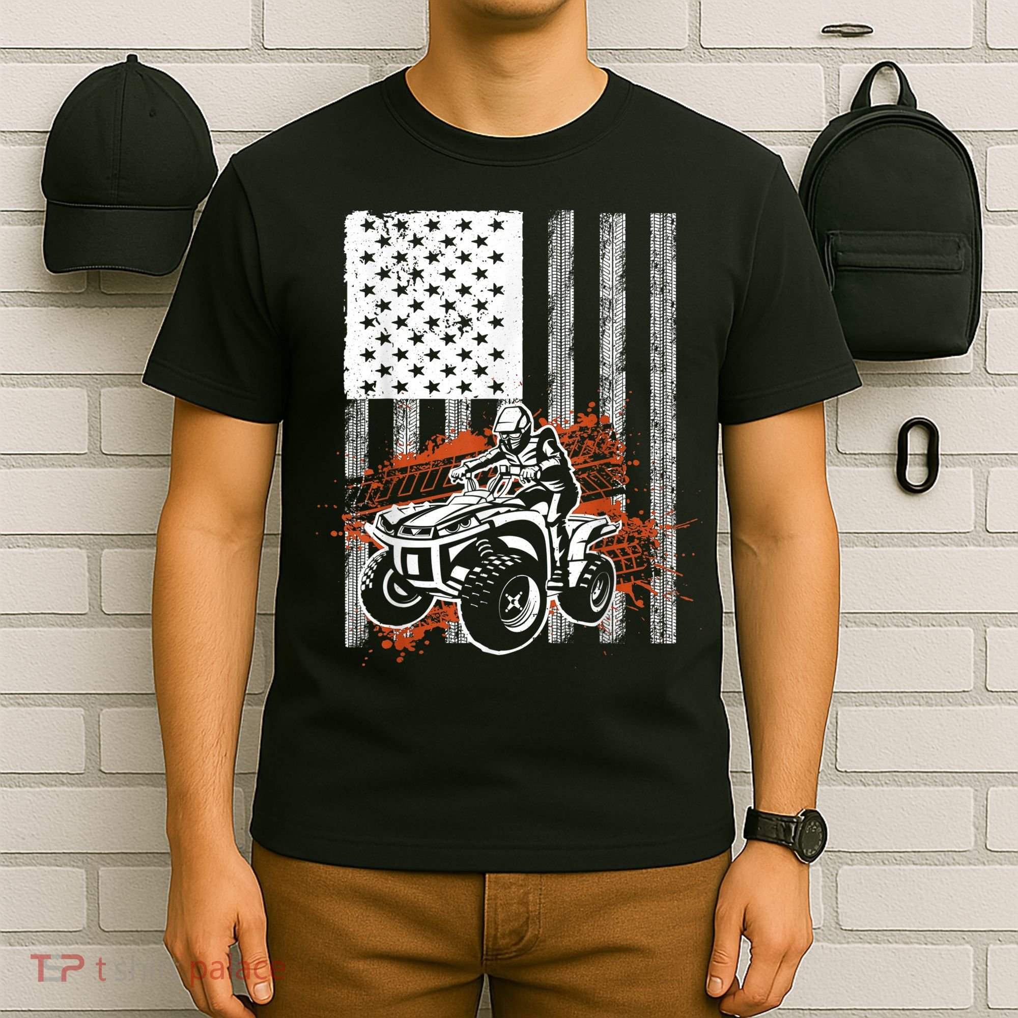 Cool ATV For Adult Quad Racing Squad USA Flag 4 Wheeler T-Shirt
