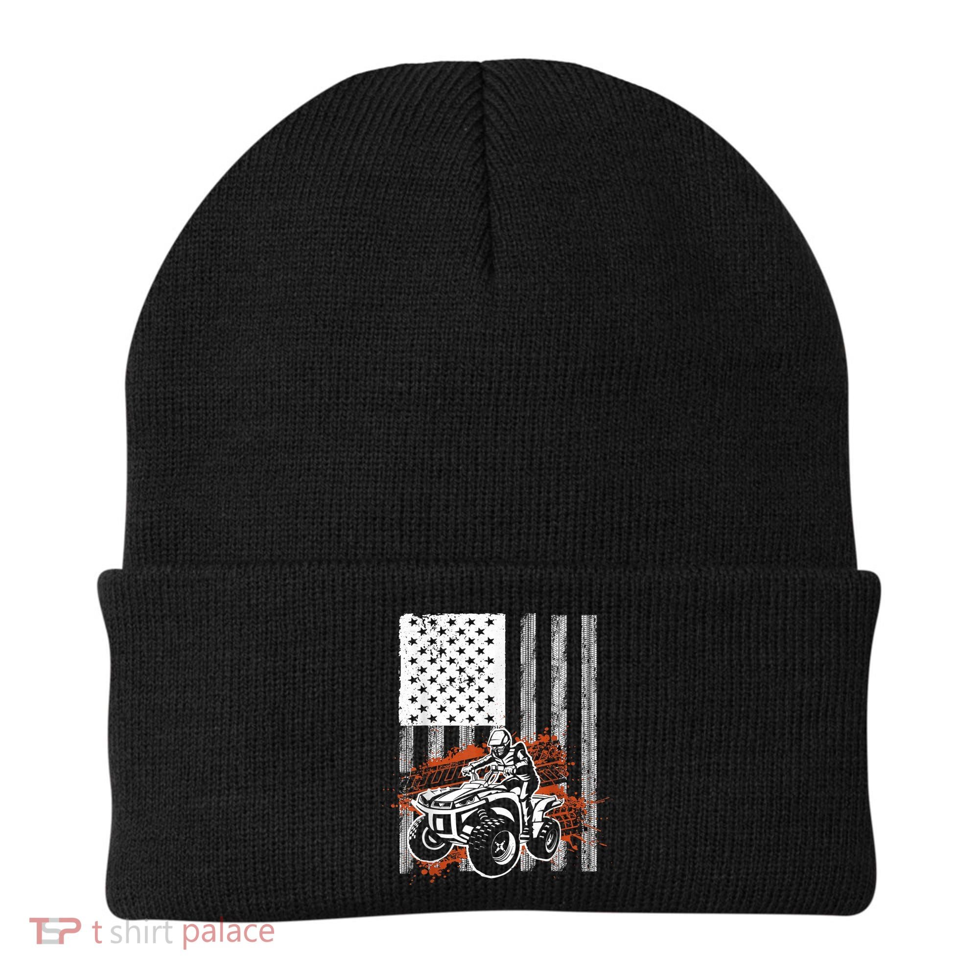 Cool ATV For Adult Quad Racing Squad USA Flag 4 Wheeler Beanie
