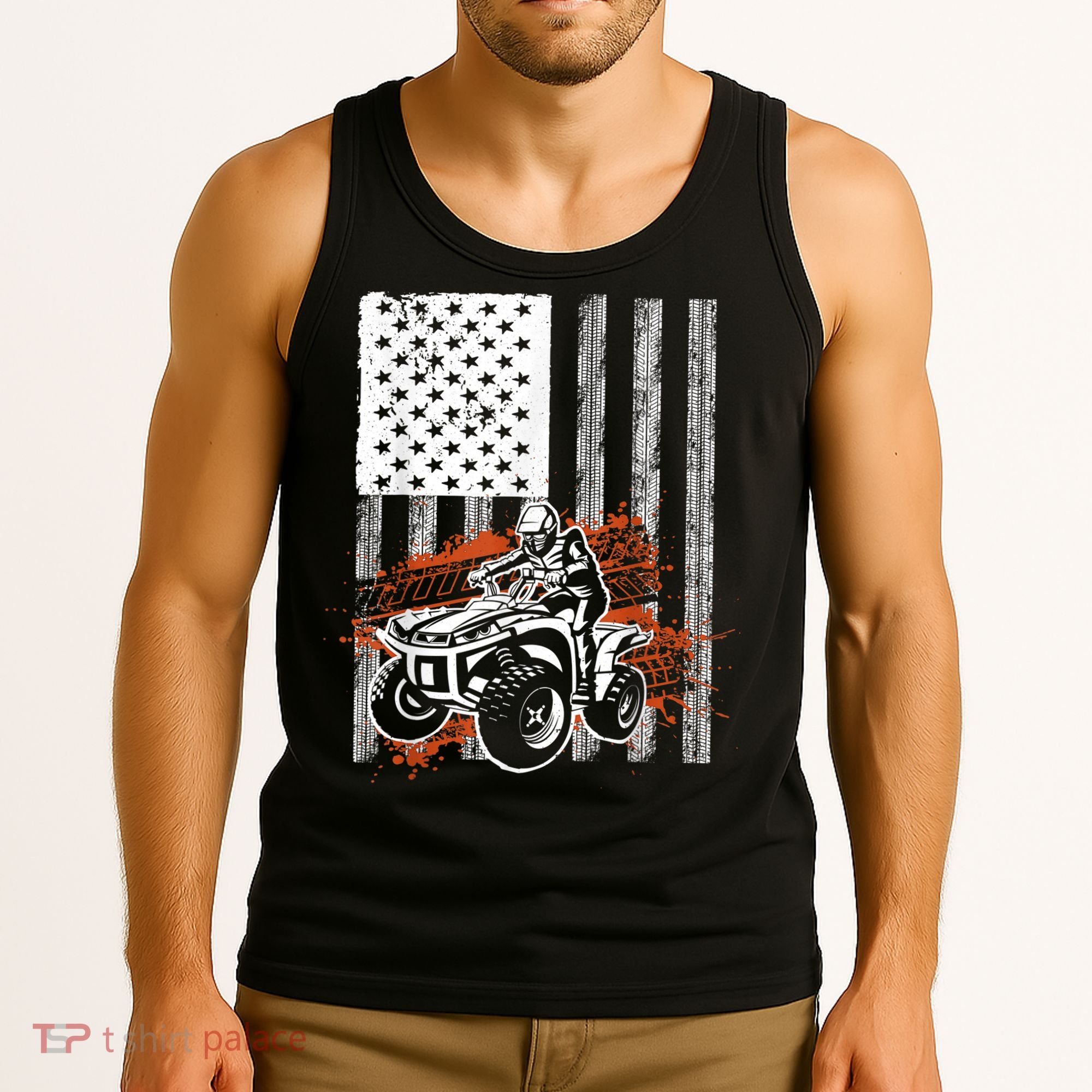 Cool ATV For Adult Quad Racing Squad USA Flag 4 Wheeler Tank Top