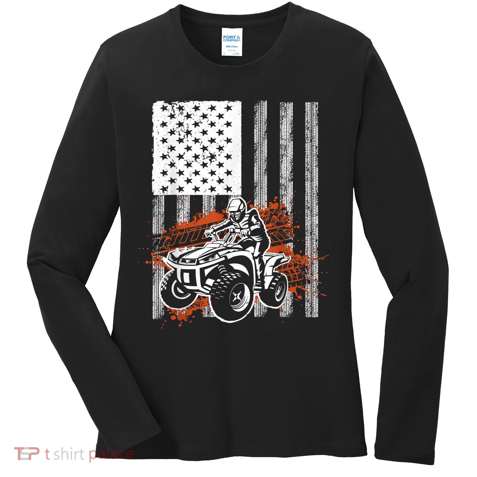 Cool ATV For Adult Quad Racing Squad USA Flag 4 Wheeler Women's Long Sleeve Shirt