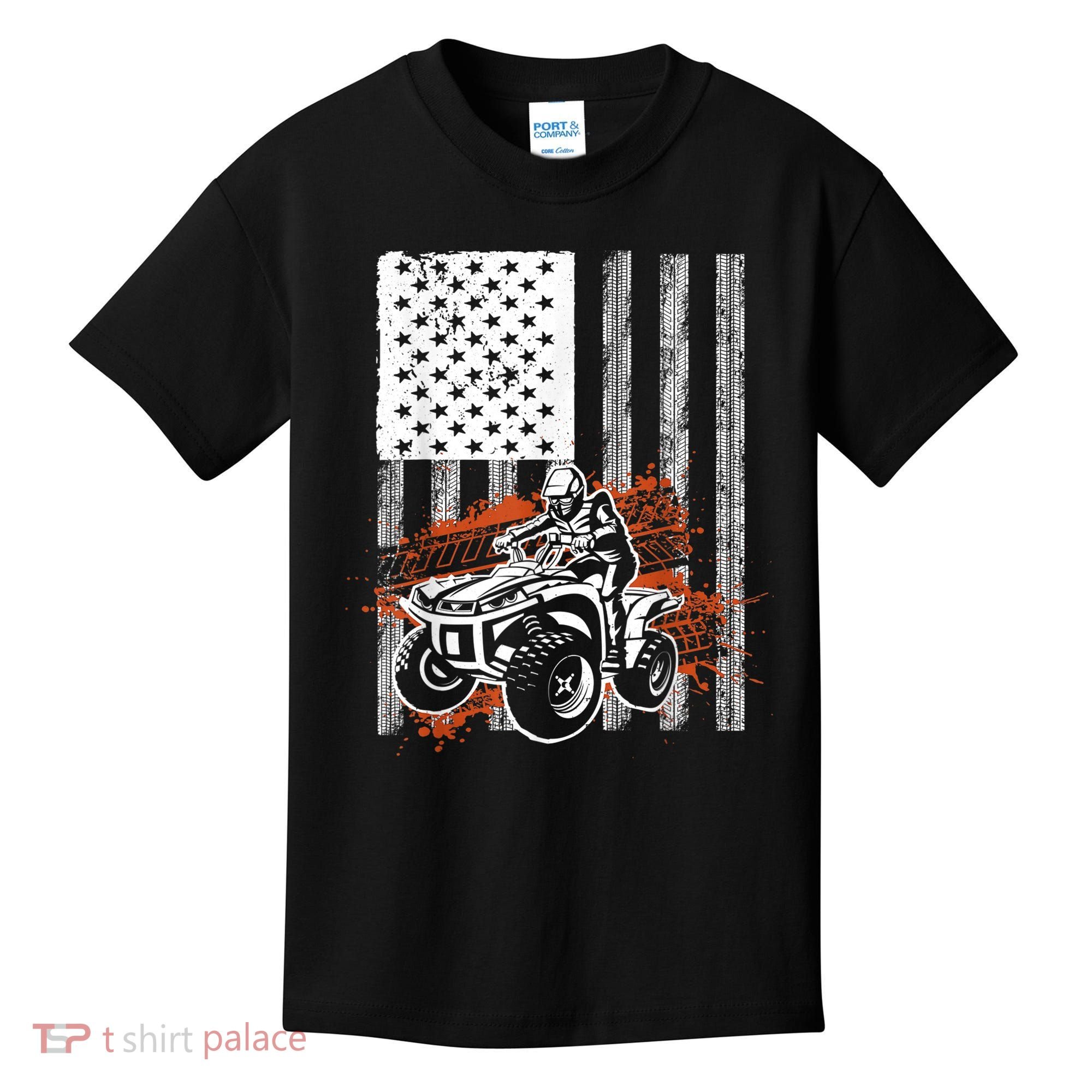 Cool ATV For Adult Quad Racing Squad USA Flag 4 Wheeler Kids T-Shirt