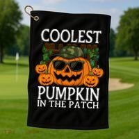 Cute And Funny Halloween Coolest Pumpkin In The Patch Golf Towel thumb 1