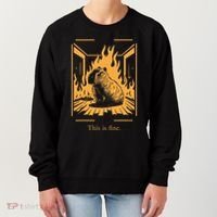 Capybara Amidst Flames This Is Fine Meme Art Women's Sweatshirt thumb 0
