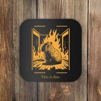 Capybara Amidst Flames This Is Fine Meme Art Coaster thumb 0