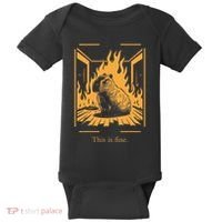 Capybara Amidst Flames This Is Fine Meme Art Baby Bodysuit thumb 0