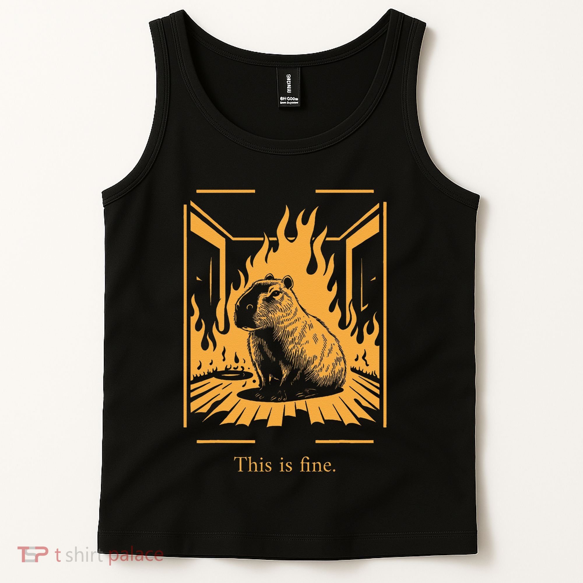 Capybara Amidst Flames This Is Fine Meme Art Tank Top