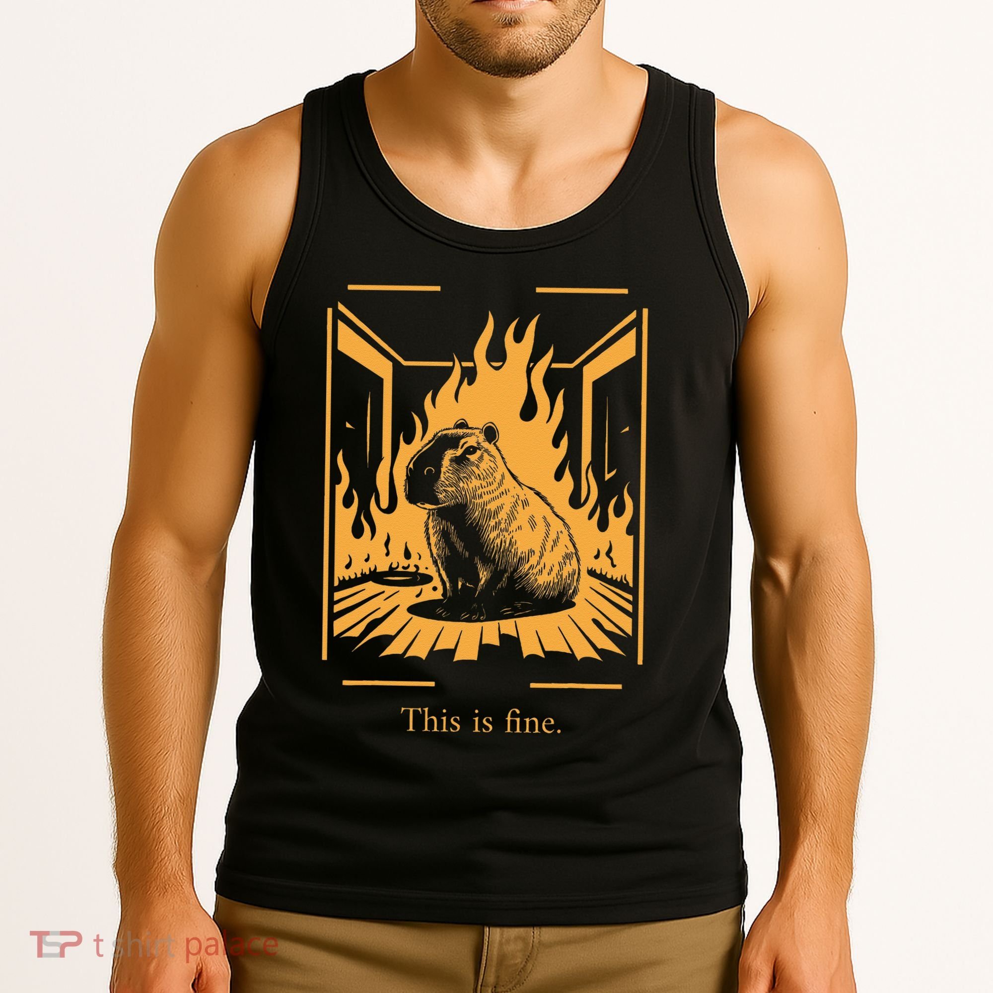 Capybara Amidst Flames This Is Fine Meme Art Tank Top