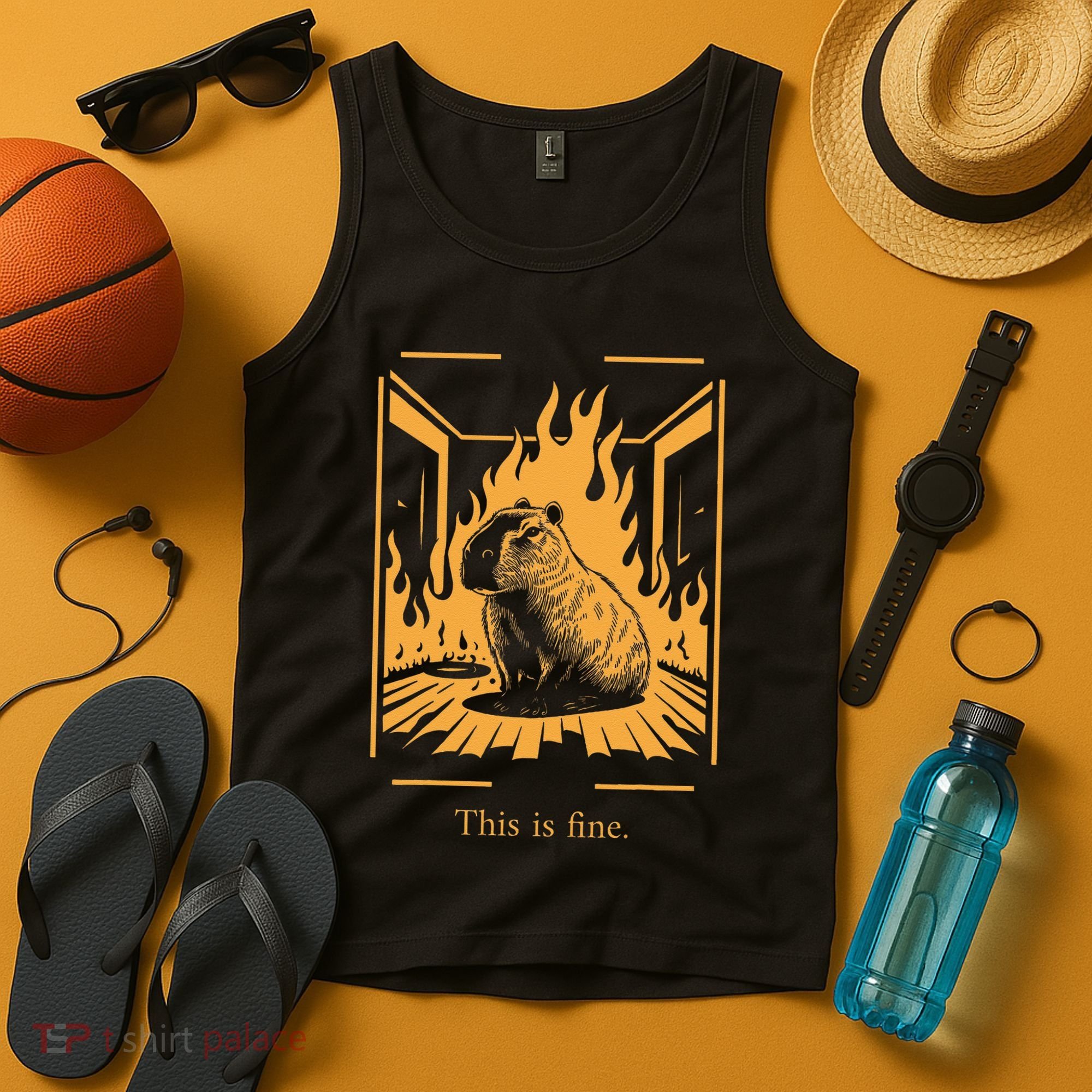 Capybara Amidst Flames This Is Fine Meme Art Tank Top