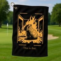Capybara Amidst Flames This Is Fine Meme Art Golf Towel thumb 1