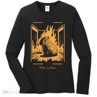 Capybara Amidst Flames This Is Fine Meme Art Women's Long Sleeve Shirt thumb 0