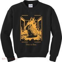Capybara Amidst Flames This Is Fine Meme Art Kids Sweatshirt thumb 0