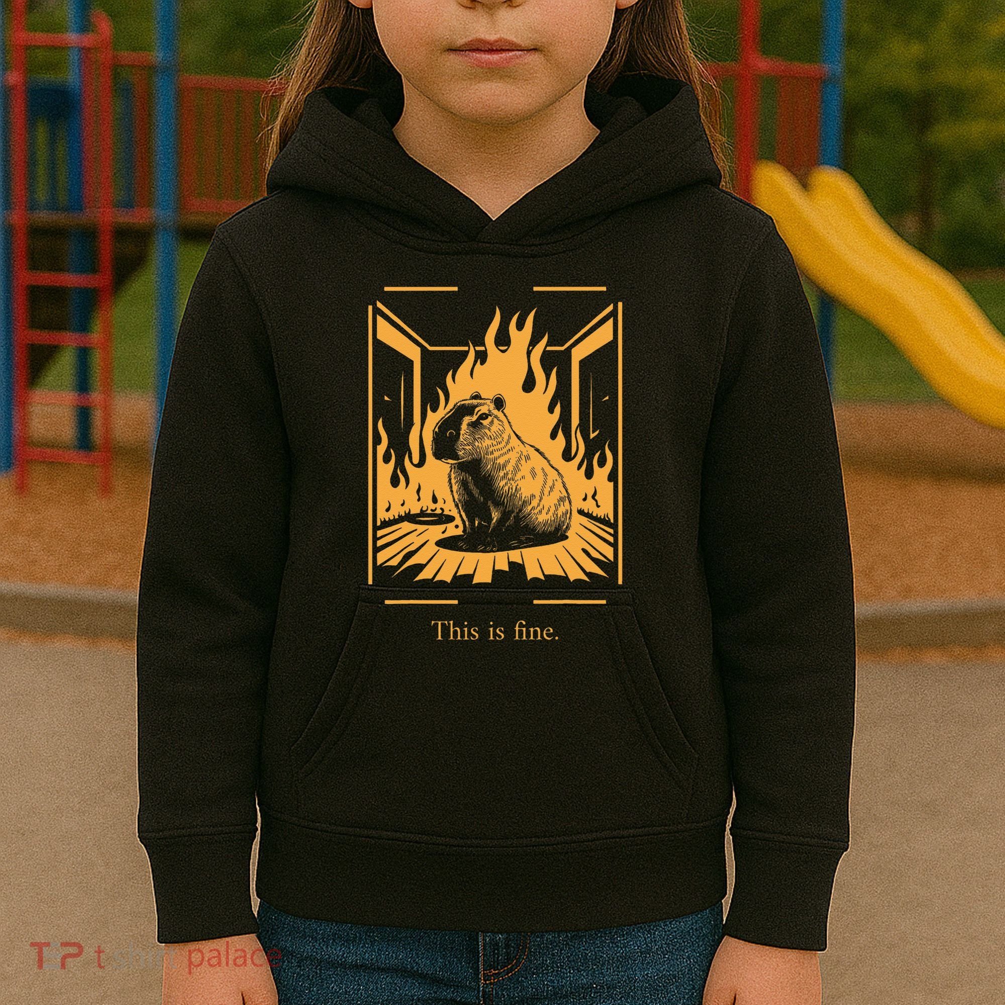 Capybara Amidst Flames This Is Fine Meme Art Kids Hoodie