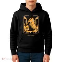 Capybara Amidst Flames This Is Fine Meme Art Kids Hoodie thumb 4
