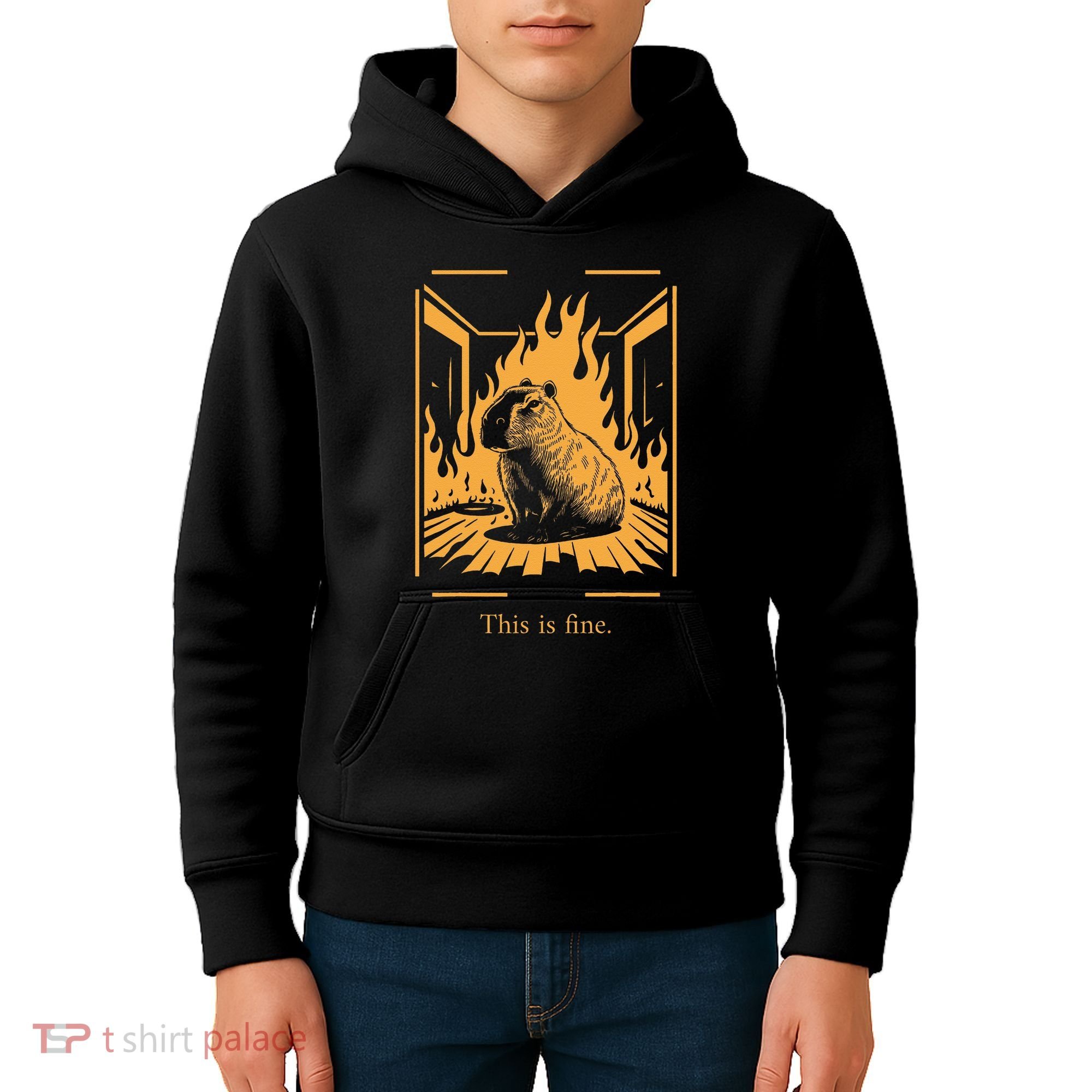 Capybara Amidst Flames This Is Fine Meme Art Kids Hoodie