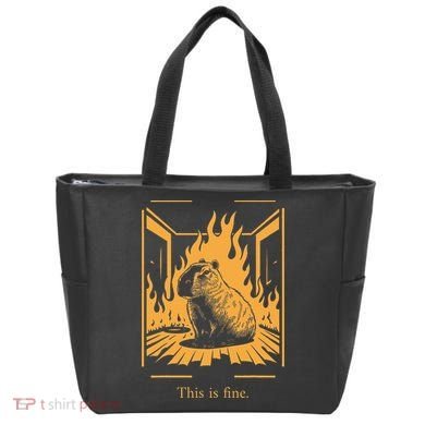 Capybara Amidst Flames This Is Fine Meme Art Tote Bag