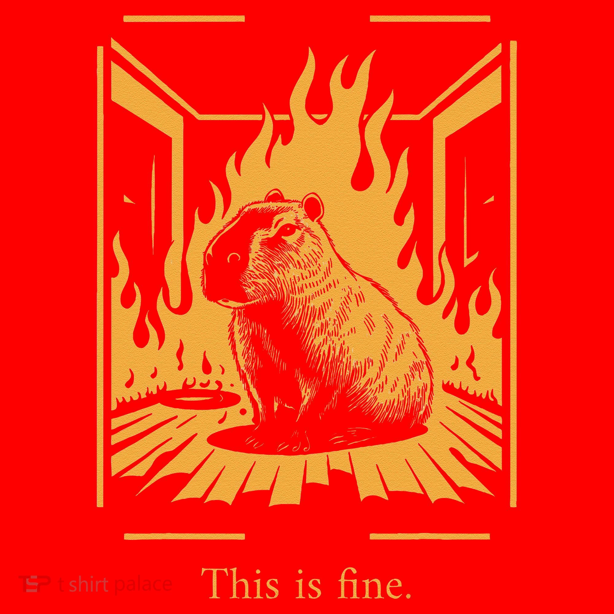 Capybara Amidst Flames This Is Fine Meme Art Santa Hat