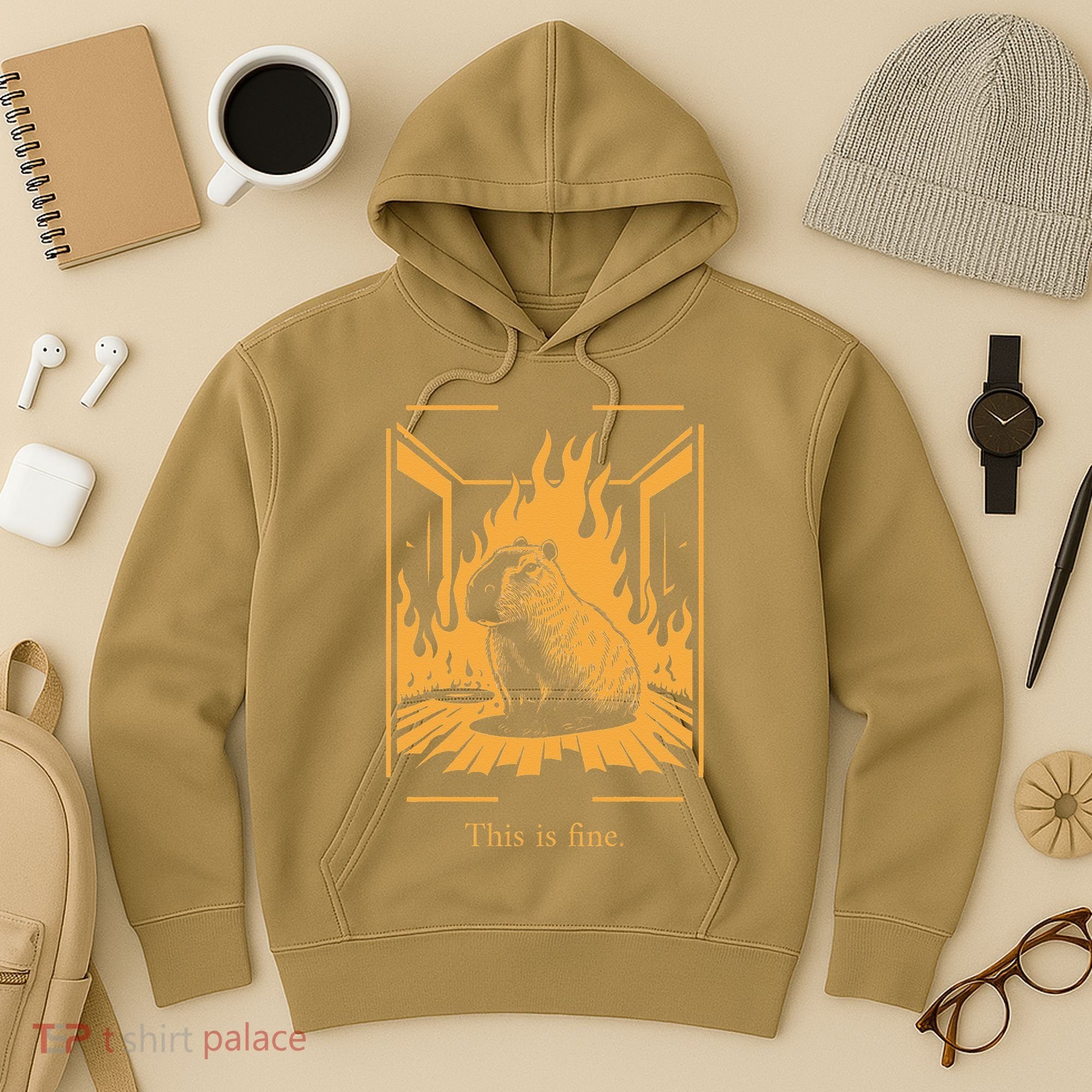 Capybara Amidst Flames This Is Fine Meme Art Hoodie