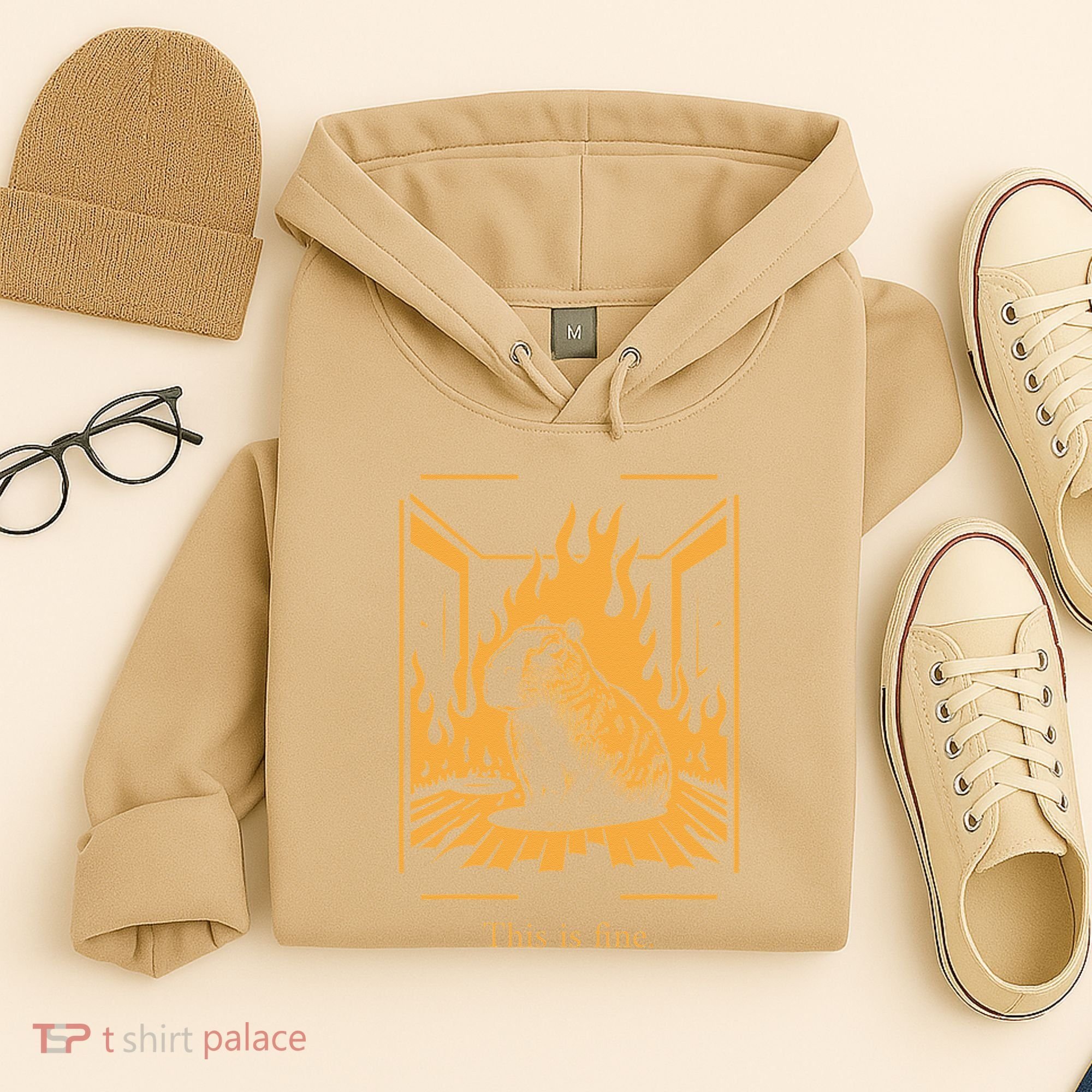 Capybara Amidst Flames This Is Fine Meme Art Hoodie