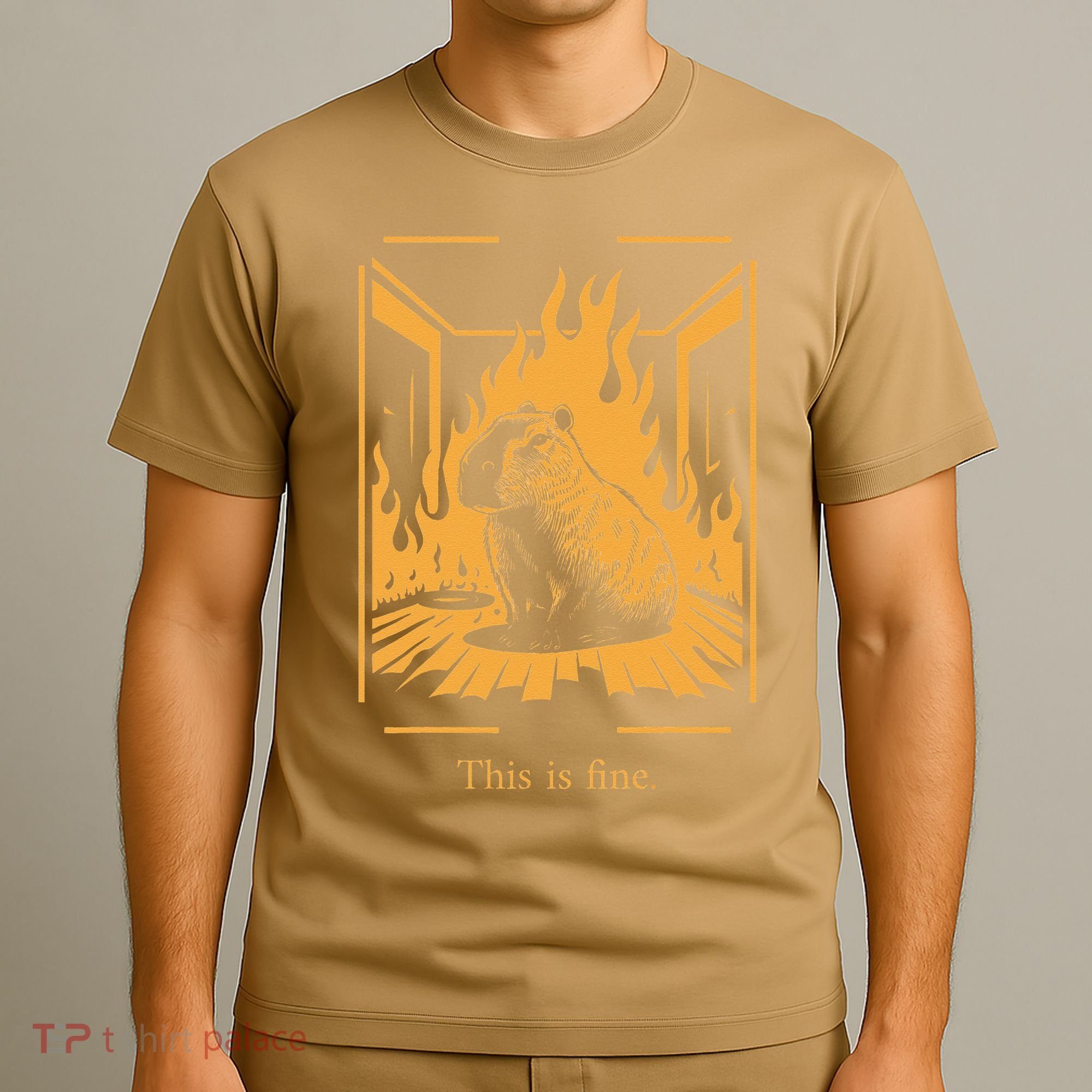 Capybara Amidst Flames This Is Fine Meme Art T-Shirt