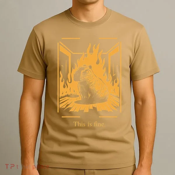 Capybara Amidst Flames This Is Fine Meme Art T-Shirt