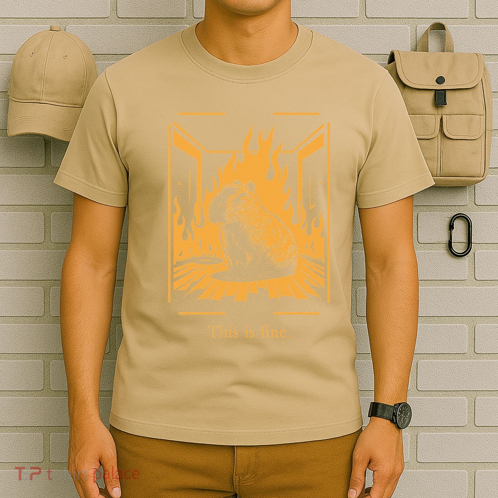 Capybara Amidst Flames This Is Fine Meme Art T-Shirt