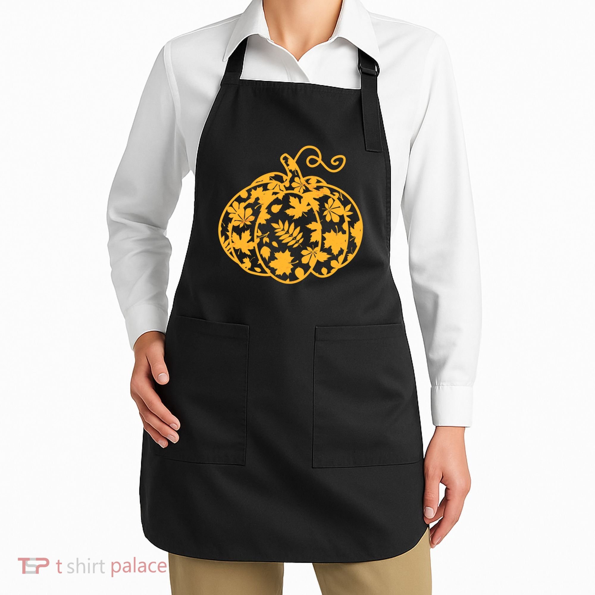 Cute Autumn Fall Leaves Pattern Pumpkin Apron