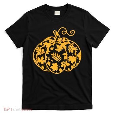 Cute Autumn Fall Leaves Pattern Pumpkin T-Shirt