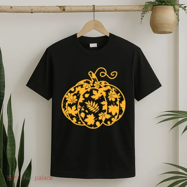 Cute Autumn Fall Leaves Pattern Pumpkin T-Shirt