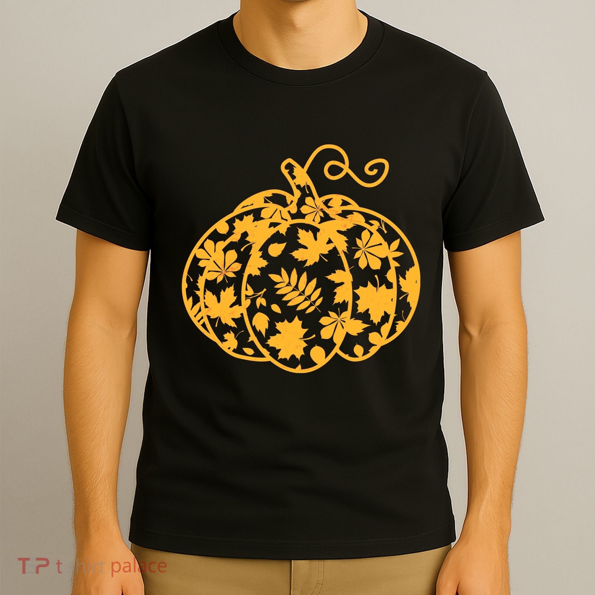 Cute Autumn Fall Leaves Pattern Pumpkin T-Shirt